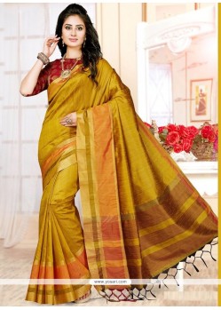 Congenial Mustard Weaving Work Traditional Saree