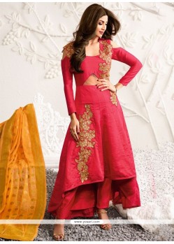 Shilpa Shetty Resham Work Hot Pink Designer Suit