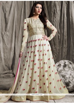 Vivid Resham Work Raw Silk Floor Length Anarkali Suit