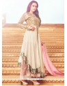 Riveting Art Silk Cream And Pink Resham Work Anarkali Salwar Suit
