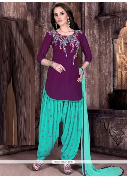 Astonishing Purple And Turquoise Designer Patiala Salwar Kameez