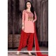 Peach And Red Cotton Designer Patiala Suit