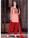 Peach And Red Cotton Designer Patiala Suit