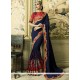 Delightsome Navy Blue Patch Border Work Faux Georgette Classic Designer Saree