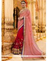 Patch Border Faux Chiffon Designer Half N Half Saree In Magenta And Pink