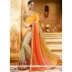 Girlish Satin Beige, Orange And Yellow Zari Work Half N Half Designer Saree