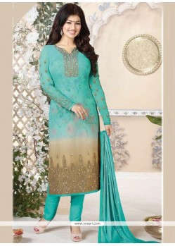 Ayesha Takia Embroidered Work Turquoise Churidar Suit
