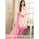 Sumptuous Embroidered Work Chanderi Cotton Pink Churidar Suit
