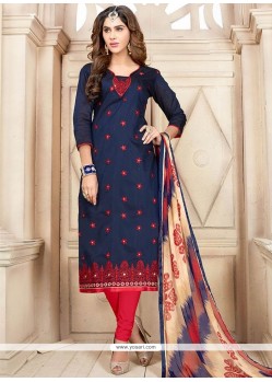 Perfervid Chanderi Cotton Embroidered Work Churidar Suit