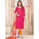 Spectacular Chanderi Cotton Hot Pink And Orange Churidar Suit