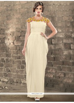Fancy Fabric Off White Resham Work Readymade Gown