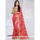 Rose Pink Embroidered Work Faux Georgette Classic Saree