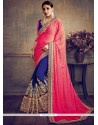 Titillating Embroidered Work Navy Blue And Pink Half N Half Trendy Saree