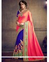 Celestial Blue And Rose Pink Embroidered Work Half N Half Saree