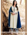 Competent Faux Georgette Navy Blue And Off White Embroidered Work Designer Palazzo Suit
