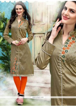 Beauteous Beige Embroidered Work Party Wear Kurti