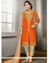 Delectable Orange Churidar Designer Suit