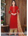 Lovable Embroidered Work Red Faux Georgette Designer Palazzo Suit