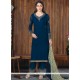 Majestic Faux Georgette Navy Blue Designer Palazzo Suit