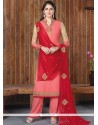 Artistic Faux Georgette Red And Rose Pink Embroidered Work Designer Palazzo Suit
