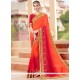 Flawless Faux Georgette Hot Pink And Orange Embroidered Work Shaded Saree