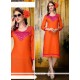 Especial Embroidered Work Orange Rayon Party Wear Kurti