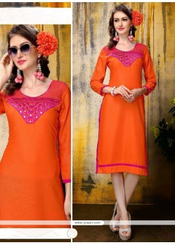 Especial Embroidered Work Orange Rayon Party Wear Kurti