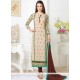 Embroidered Faux Georgette Churidar Designer Suit In Brown And Peach