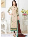 Embroidered Faux Georgette Churidar Designer Suit In Brown And Peach