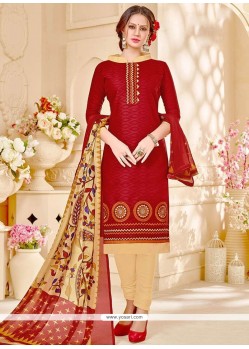 Beckoning Maroon Embroidered Work Churidar Suit