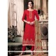 Delectable Embroidered Work Jacquard Red Churidar Designer Suit