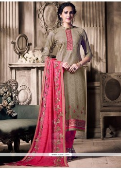Ideal Resham Work Jacquard Beige And Pink Churidar Designer Suit