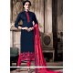 Classy Navy Blue And Rose Pink Embroidered Work Churidar Designer Suit