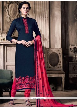 Classy Navy Blue And Rose Pink Embroidered Work Churidar Designer Suit