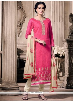Beckoning Cream And Rose Pink Embroidered Work Churidar Designer Suit