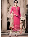 Beckoning Cream And Rose Pink Embroidered Work Churidar Designer Suit