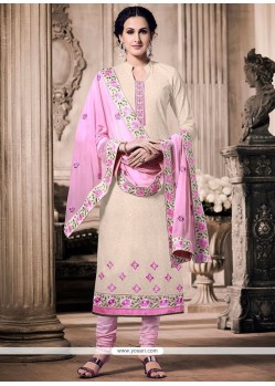 Perfervid Off White And Pink Churidar Designer Suit