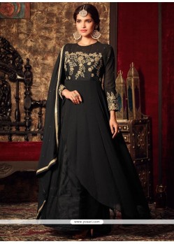 Flattering Faux Georgette Black Embroidered Work Floor Length Anarkali Suit
