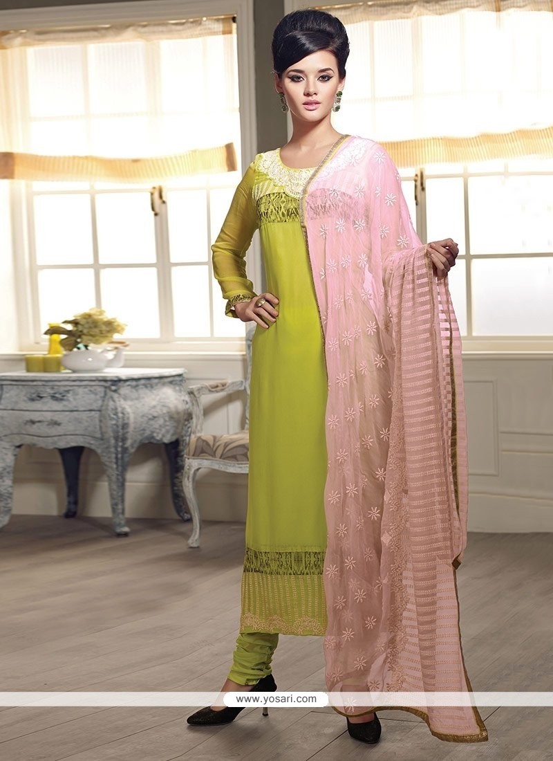 Amazing Green Georgette Churidar Salwar Suit