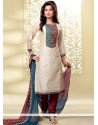 Flawless Lace Work Chanderi Beige And Maroon Churidar Designer Suit