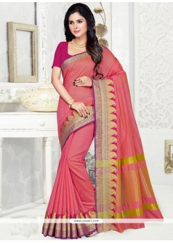Adorable Woven Work Hot Pink Designer Traditional Saree