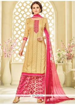 Invigorating Beige And Hot Pink Cotton Palazzo Suit