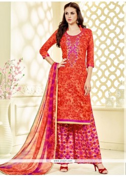 Marvelous Cotton Hot Pink And Orange Print Work Palazzo Suit