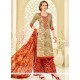 Dignified Cotton Beige And Red Palazzo Suit