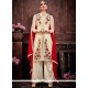 Dazzling Faux Georgette Cream And Red Designer Palazzo Suit
