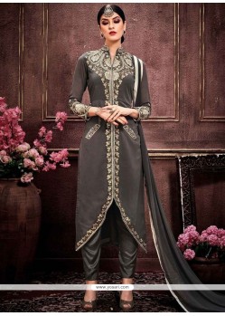 Immaculate Grey Lace Work Designer Suit