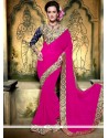Extraordinary Faux Georgette Hot Pink Embroidered Work Designer Saree