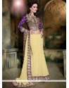 Princely Faux Georgette Cream Embroidered Work Classic Saree