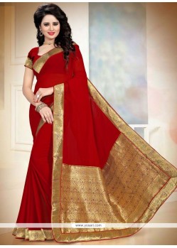 Remarkable Patch Border Work Red Classic Designer Saree