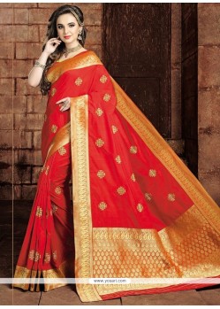 Peppy Red Weaving Work Traditional Saree